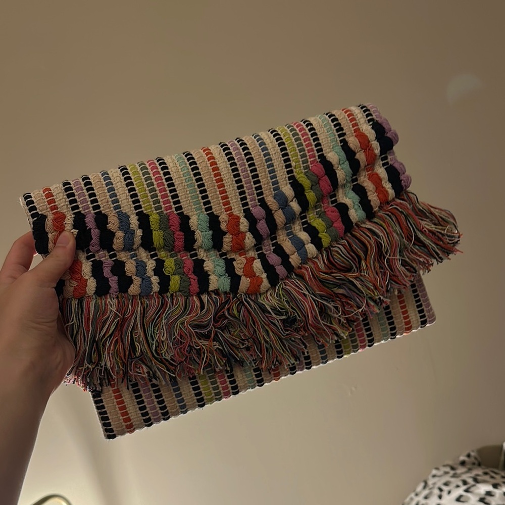 Stella & Dot Red and Pink Clutch with Fringe